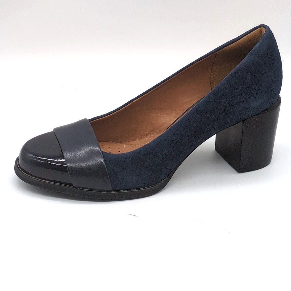 Clarks Shoes Womens Tarah Brae Blue 7 Leather Suede Pumps Classic Comfort NEW